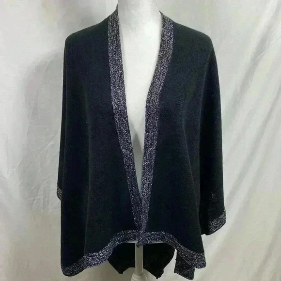 Collection Eighteen Black Shawl Cape with Silver Trim. One Size Fits All. - Picture 1 of 7